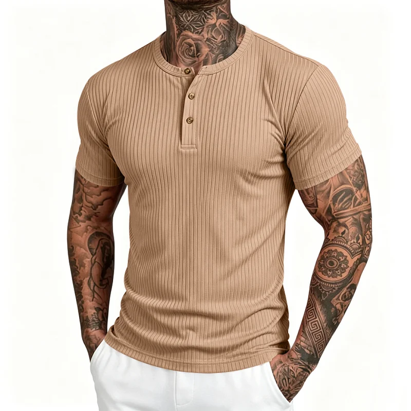 Men's Quick Dry Ribbed Henley T-Shirt - Athletic Fit & Breathable wholesale view 2