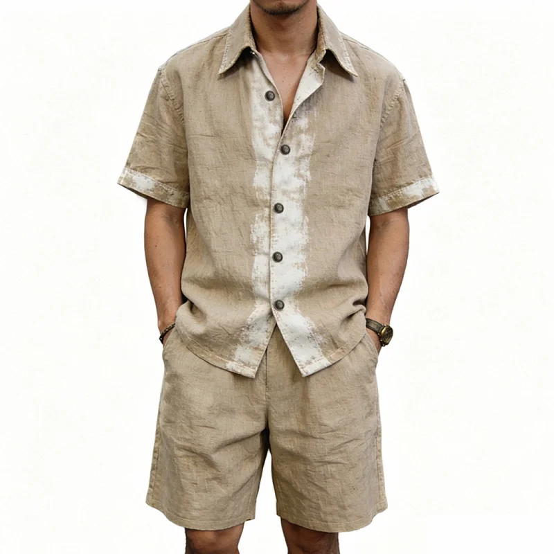 Men's Linen Graffiti Print Shirt & Shorts Set - Loose Fit, Summer wholesale view 2