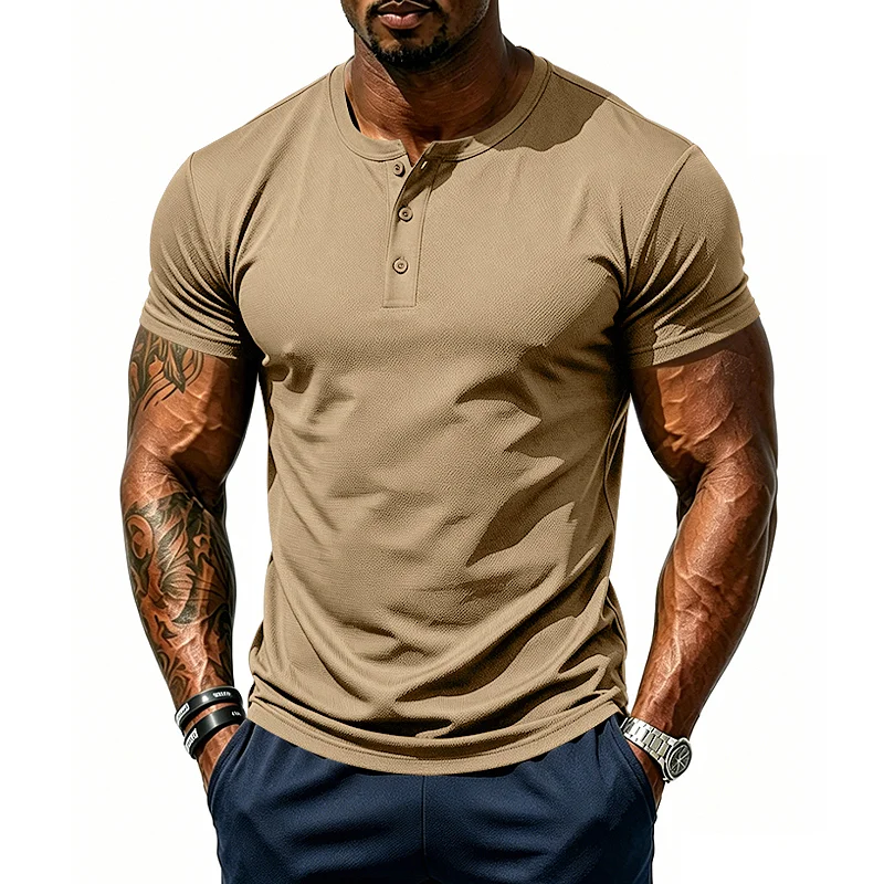 Men's Mesh Henley Shirt - Quick Dry Stretch Gym Top wholesale view 2