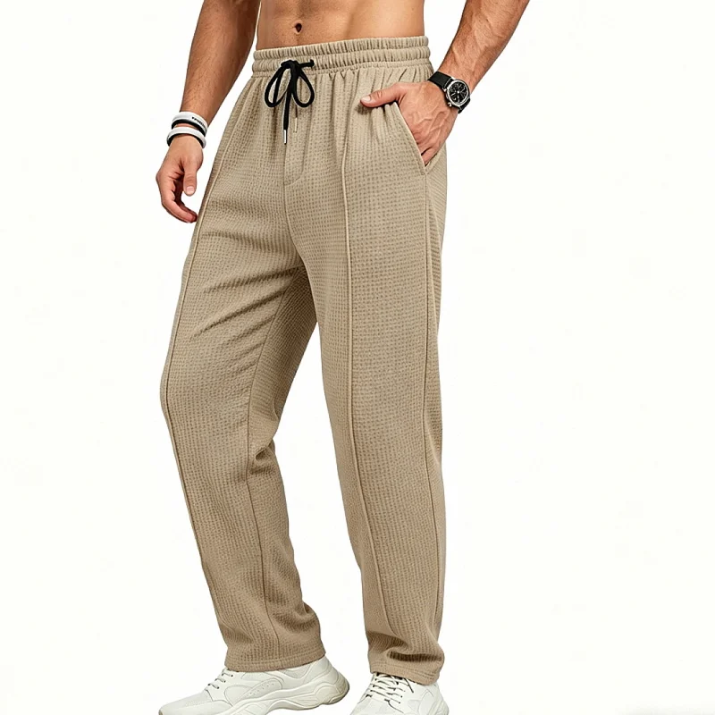 Men's Waffle Knit Jogger Pants - Loose Fit, Breathable Polyester wholesale view 2