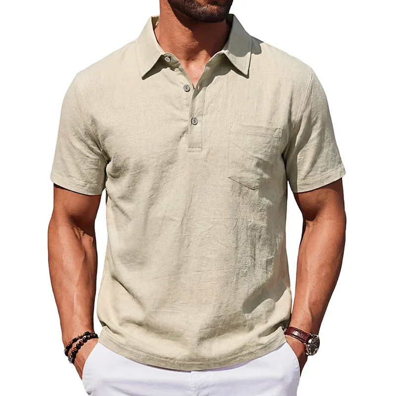 Men's Linen Polo Shirt, Loose Fit, Breathable, Casual Business wholesale view 6