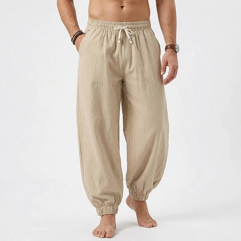 Men's Cotton Linen Harem Joggers - Loose Fit Tapered Pants wholesale view 6