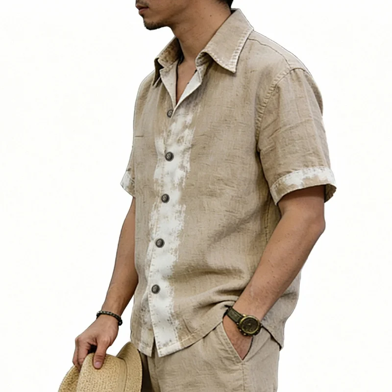 Men's Linen Blend Splatter Paint Loose Fit Hawaiian Shirt wholesale view 6