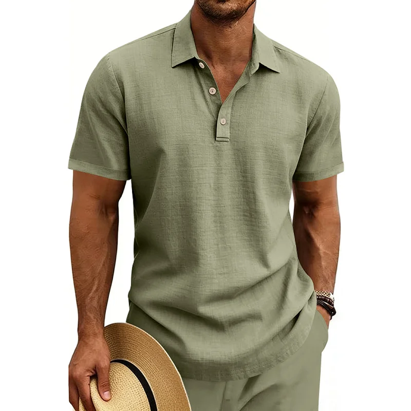 Men's Linen Blend Casual Polo Shirt - Breathable Short Sleeve wholesale view 5