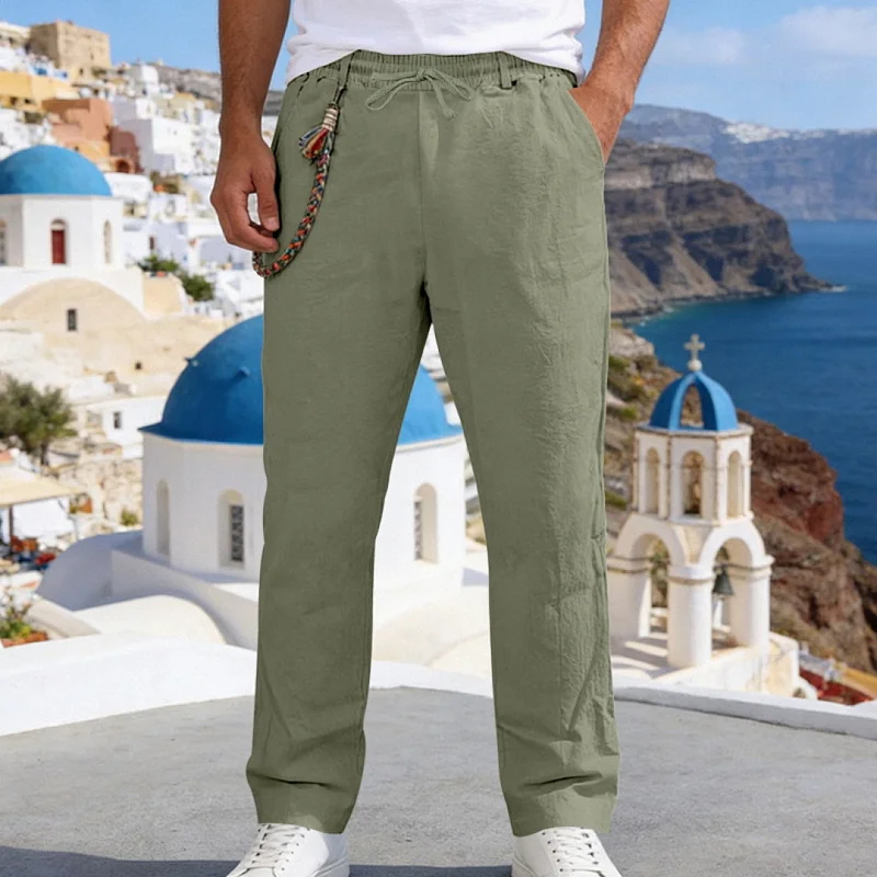 Men's Linen Straight Leg Pants - Loose Fit, Casual Outdoor Style wholesale view 5