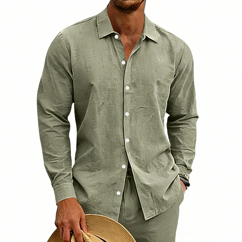 Men's Linen Casual Long Sleeve Shirt - Hawaiian Beach Style wholesale view 5