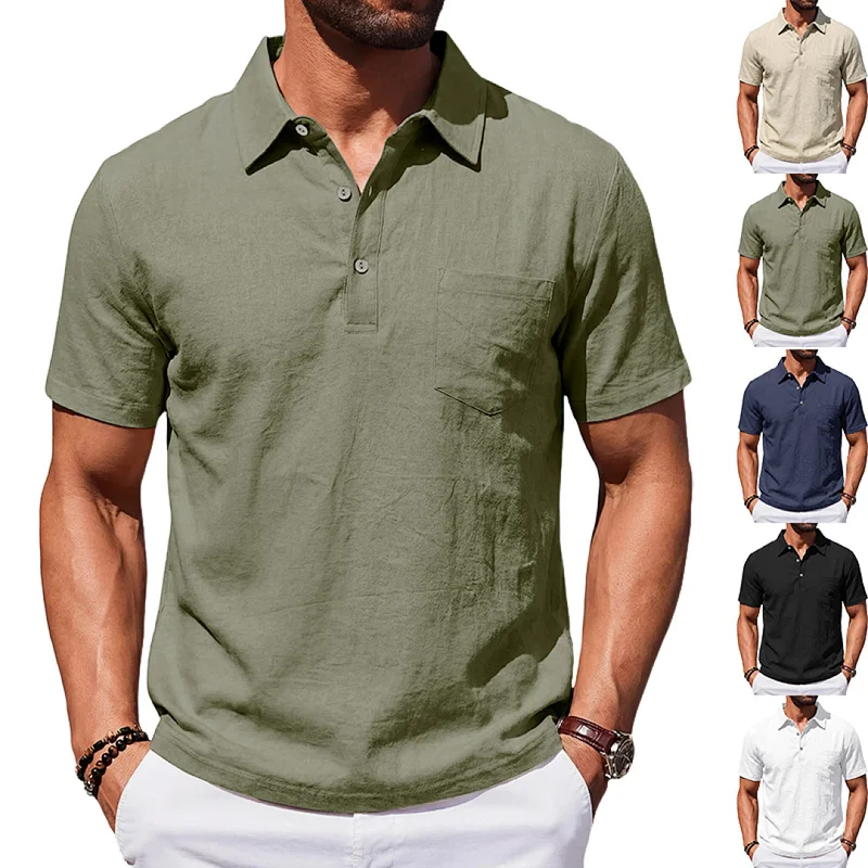 Men's Linen Polo Shirt, Loose Fit, Breathable, Casual Business wholesale view 3