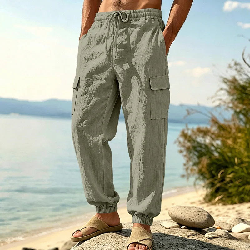Men's Linen Cargo Pants - Loose Fit, Breathable Casual Trousers wholesale view 5