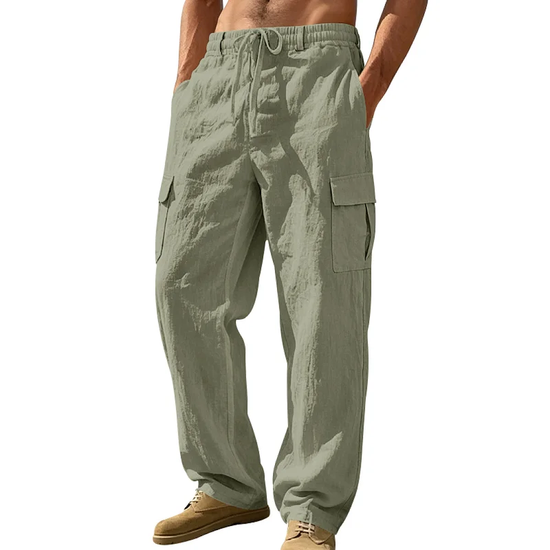 Men's Linen Cargo Pants - Loose Fit, Breathable, Straight Leg wholesale view 5