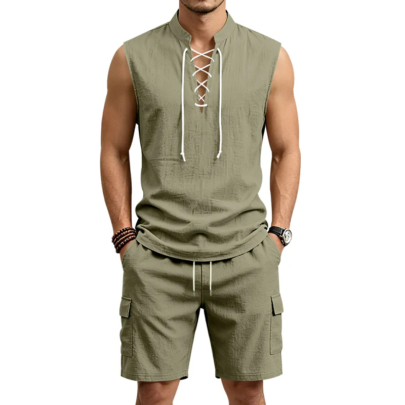 Men's Linen Blend Casual Shorts Set - Breathable Loose Fit wholesale view 5