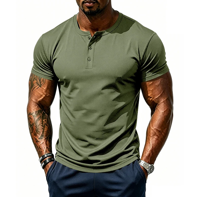 Men's Mesh Henley Shirt - Quick Dry Stretch Gym Top wholesale view 6
