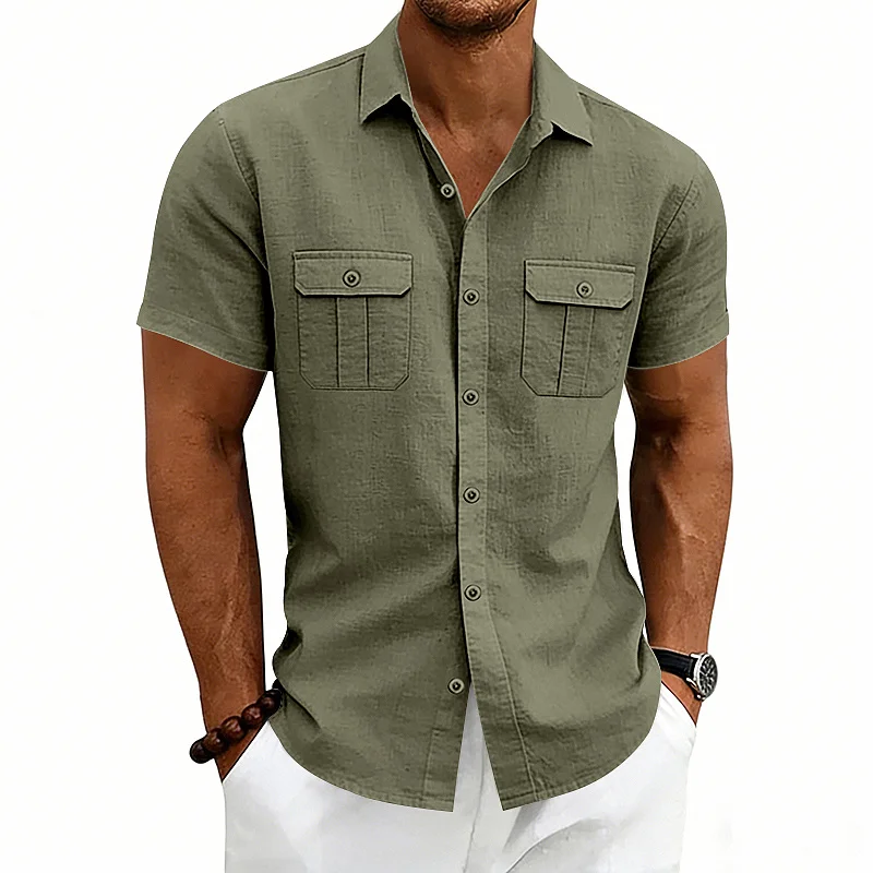 Men's Loose Linen Blend Short Sleeve Shirt - Outdoor Casual wholesale view 5