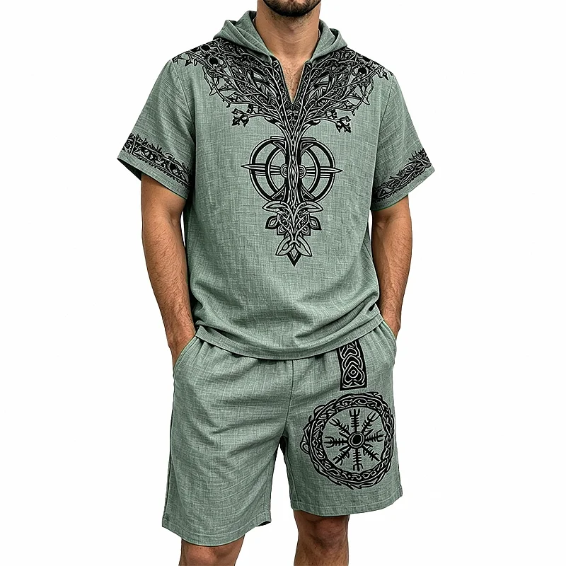 Men's Viking Life Tree Hoodie & Shorts Set - Polyester, Short Sleeve wholesale view 6