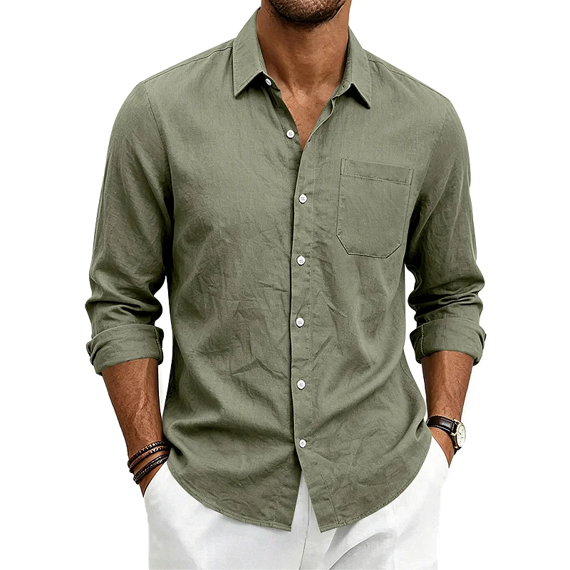 Men's Linen Blend Hawaiian Shirt - Loose Fit, Breathable Long Sleeve wholesale view 5
