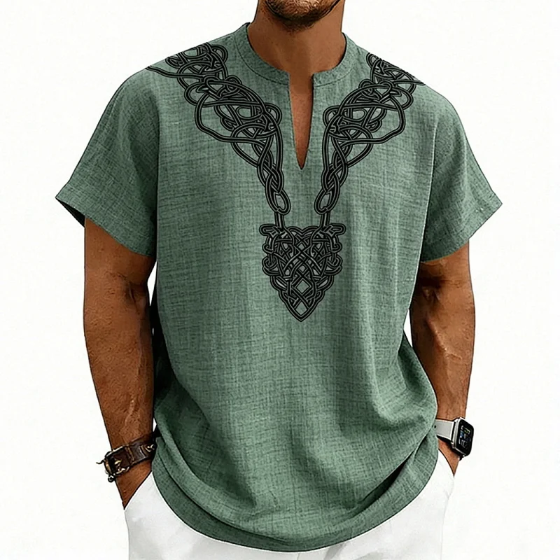 Men's Lightweight V-Neck T-Shirt, Loose Fit, Rune Print wholesale view 6