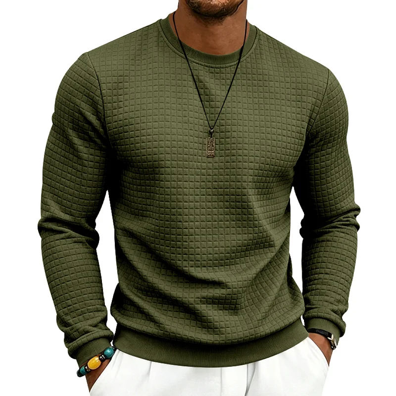 Men's Casual Jacquard Sweatshirt, Loose Fit Crew Neck, Polyester wholesale view 5
