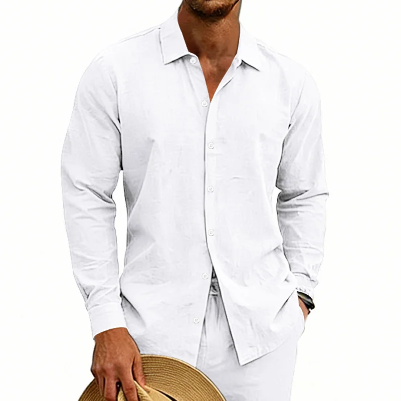 Men's Linen Casual Long Sleeve Shirt - Hawaiian Beach Style wholesale front view