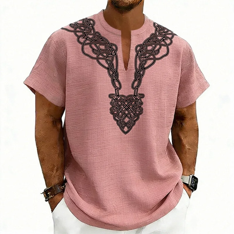 Men's Lightweight V-Neck T-Shirt, Loose Fit, Rune Print wholesale view 5