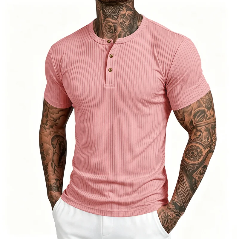 Men's Quick Dry Ribbed Henley T-Shirt - Athletic Fit & Breathable wholesale view 4