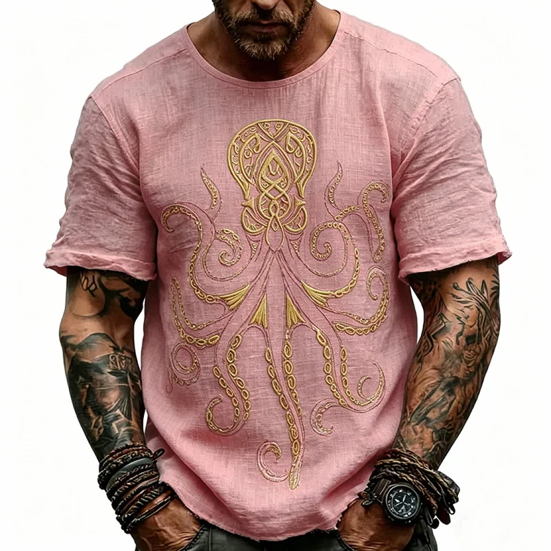 Men's Casual Gold Print Short Sleeve Shirt - Loose Fit, Polyester wholesale view 6