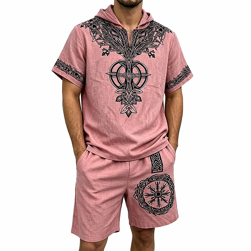 Men's Viking Life Tree Hoodie & Shorts Set - Polyester, Short Sleeve wholesale view 5