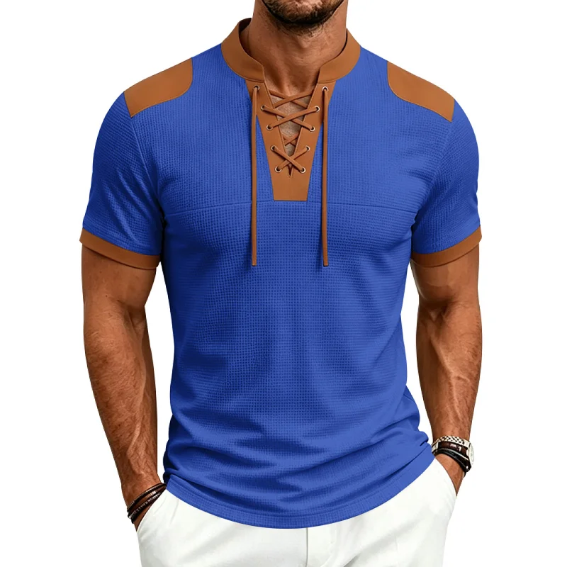 Men's Waffle Knit Henley Shirt, Loose Fit, Drawstring, Summer wholesale view 5