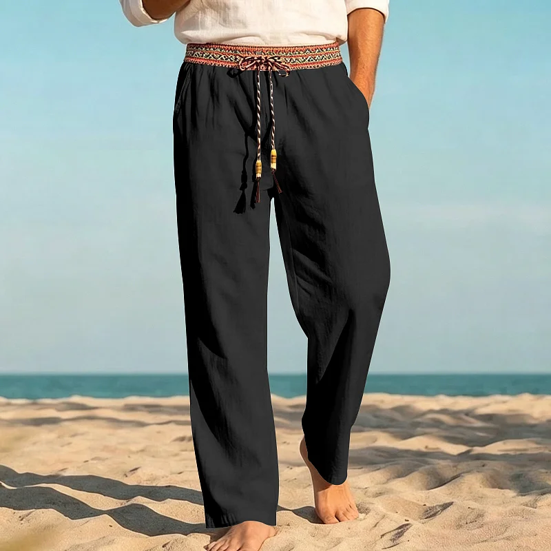 Men's Linen Blend Loose Fit Straight Leg Pants - Beach & Casual wholesale view 2