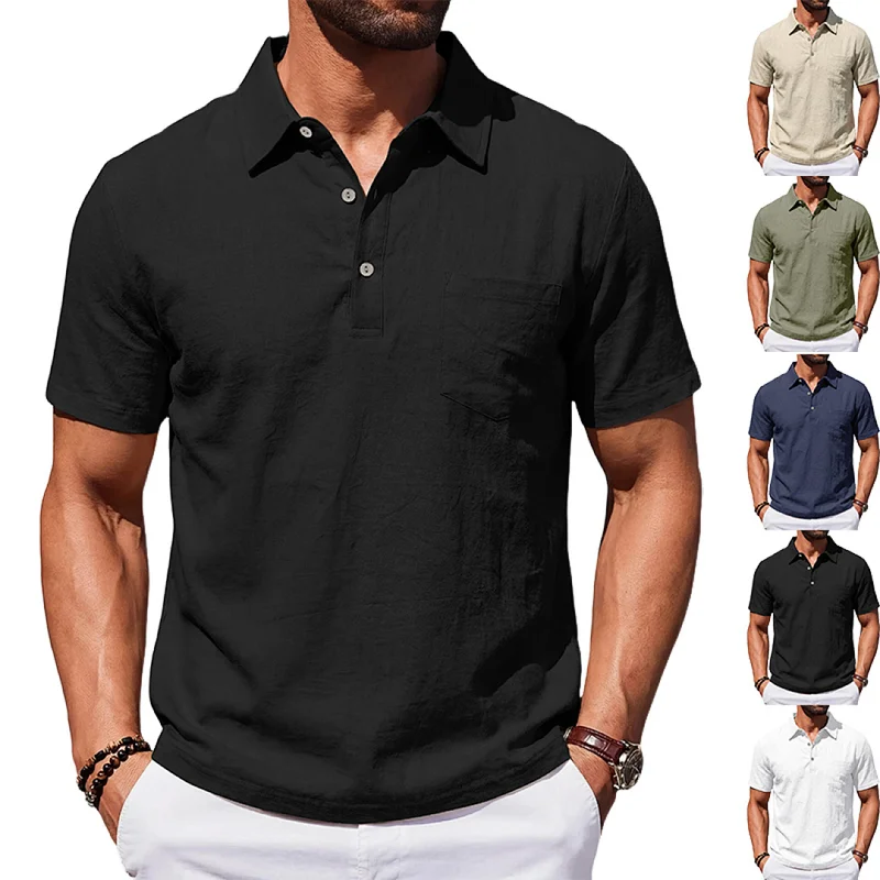 Men's Linen Polo Shirt, Loose Fit, Breathable, Casual Business wholesale view 4