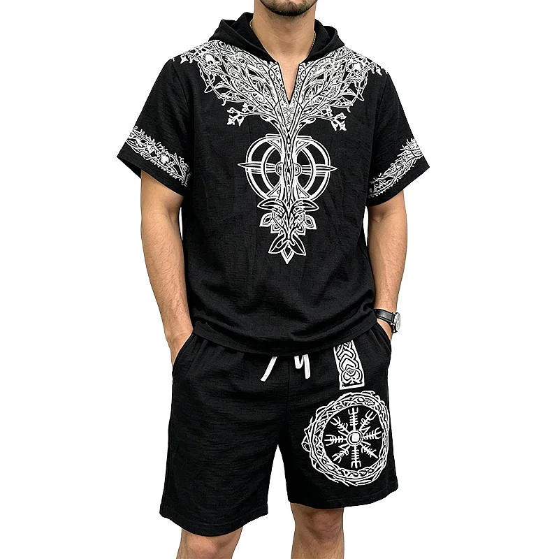 Men's Viking Life Tree Hoodie & Shorts Set - Polyester, Short Sleeve wholesale view 2