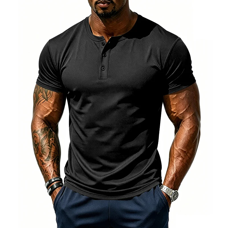 Men's Mesh Henley Shirt - Quick Dry Stretch Gym Top wholesale view 3