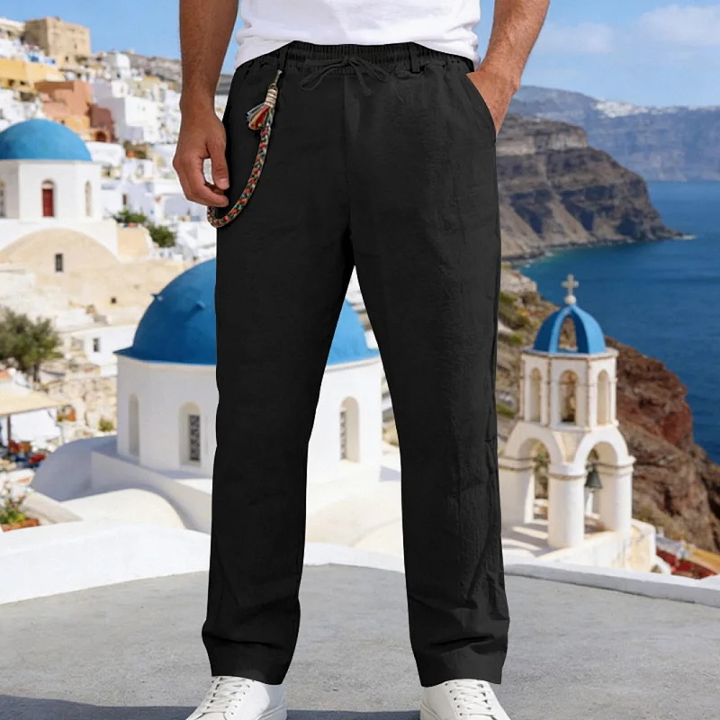 Men's Linen Straight Leg Pants - Loose Fit, Casual Outdoor Style wholesale view 2