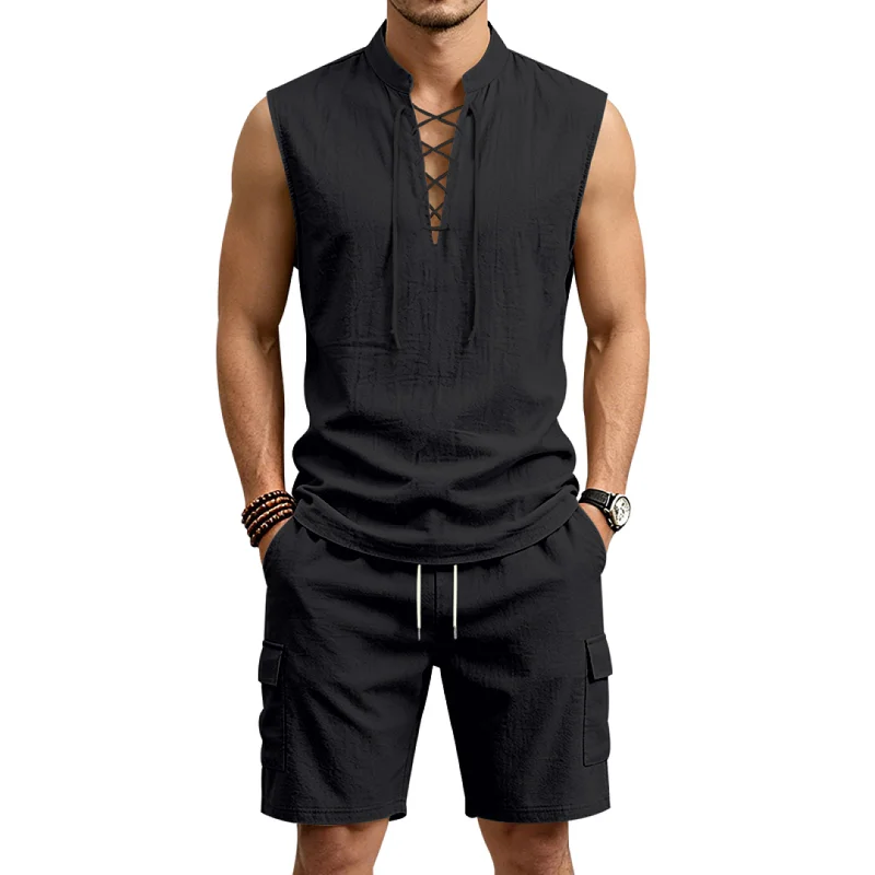 Men's Linen Blend Casual Shorts Set - Breathable Loose Fit wholesale view 3