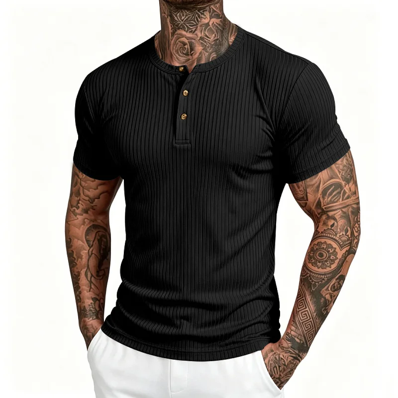 Men's Quick Dry Ribbed Henley T-Shirt - Athletic Fit & Breathable wholesale view 3
