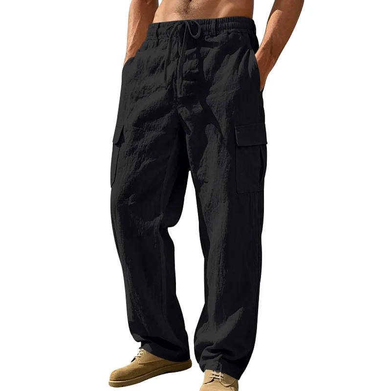 Men's Linen Cargo Pants - Loose Fit, Breathable, Straight Leg wholesale view 3