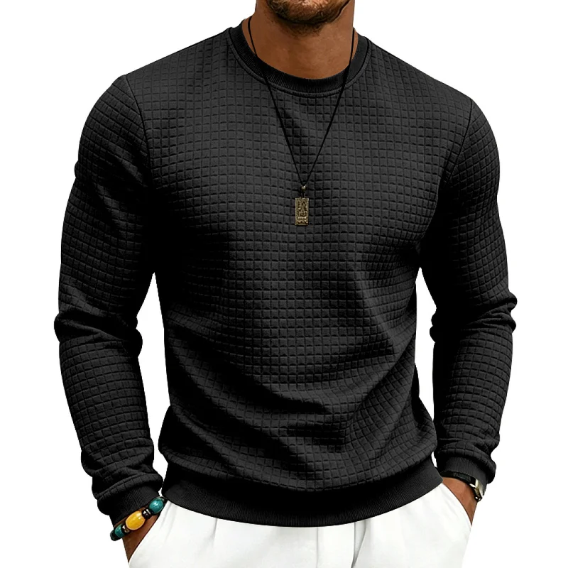 Men's Casual Jacquard Sweatshirt, Loose Fit Crew Neck, Polyester wholesale view 3