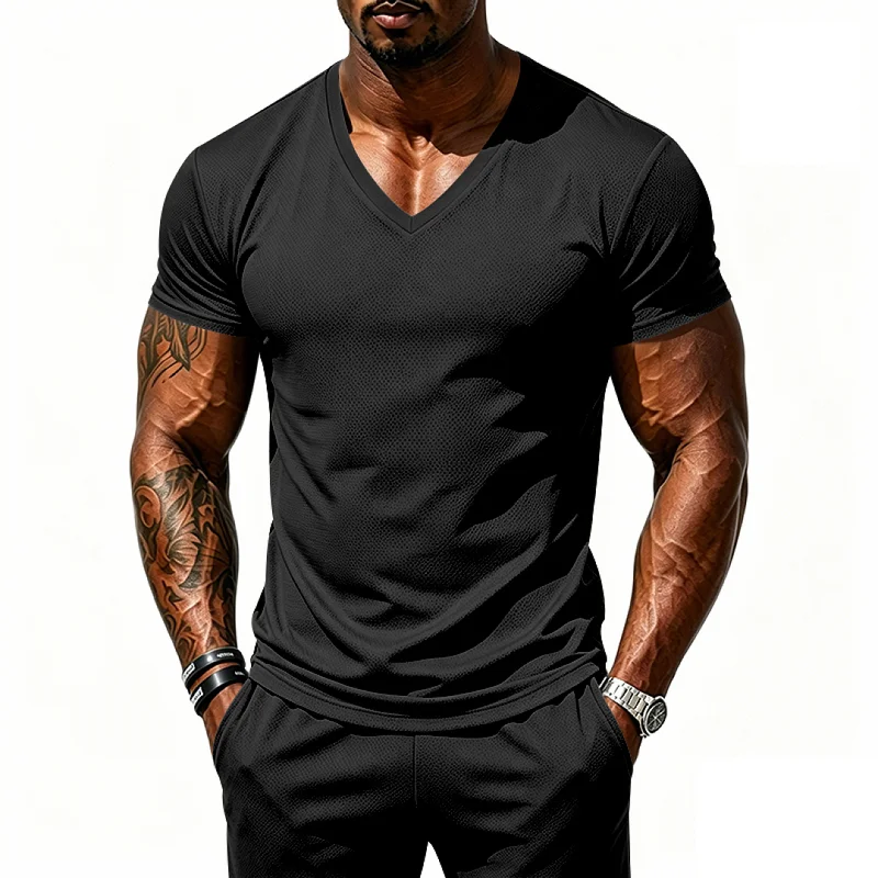 Men's V-Neck Athletic T-Shirt - Quick Dry, Breathable, Slim Fit Performance wholesale view 3