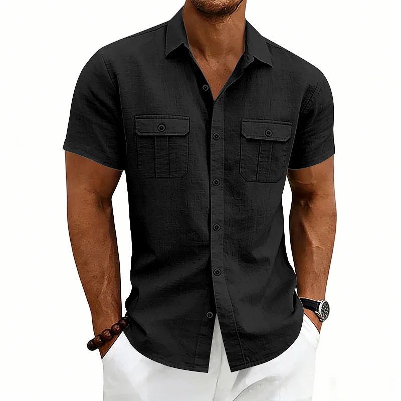 Men's Loose Linen Blend Short Sleeve Shirt - Outdoor Casual wholesale view 3