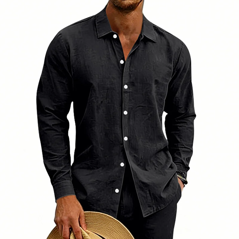 Men's Linen Casual Long Sleeve Shirt - Hawaiian Beach Style wholesale view 2