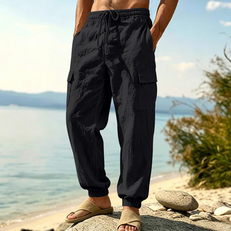 Men's Linen Cargo Pants - Loose Fit, Breathable Casual Trousers wholesale view 3