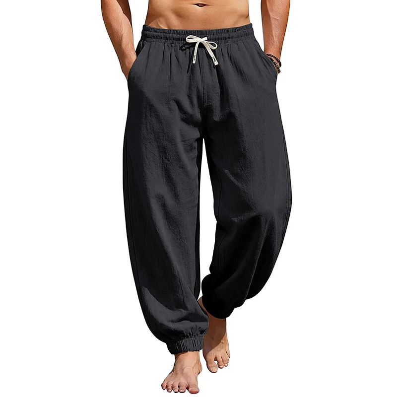 Men's Cotton Linen Harem Joggers - Loose Fit Tapered Pants wholesale front view
