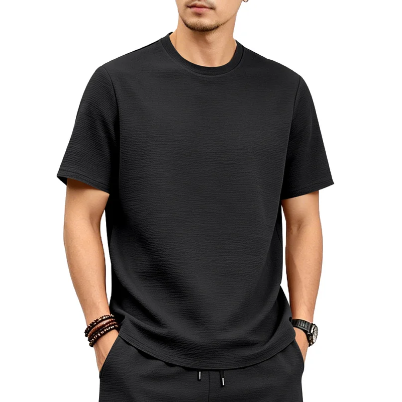 Men's Summer Textured T-Shirt - Relaxed Fit, Crew Neck wholesale view 3