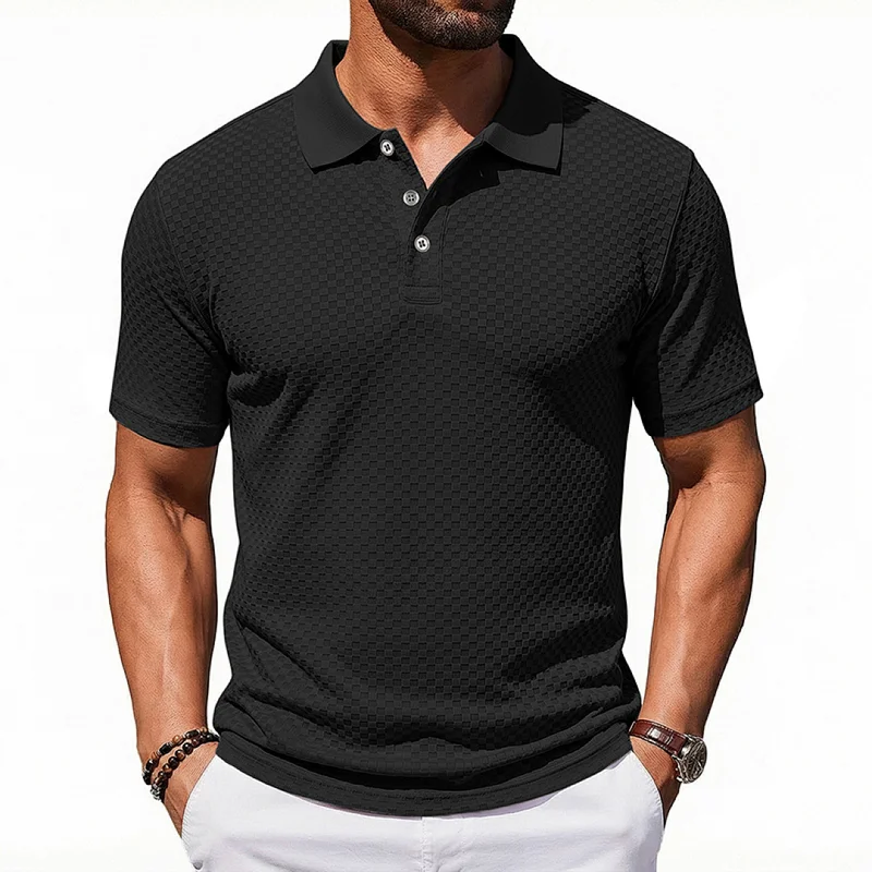 Men's Stretch Textured Polo Shirt - Business Casual Short Sleeve wholesale view 5