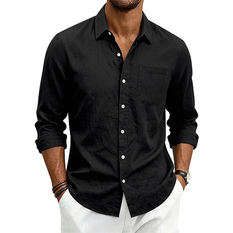 Men's Linen Blend Hawaiian Shirt - Loose Fit, Breathable Long Sleeve wholesale view 3