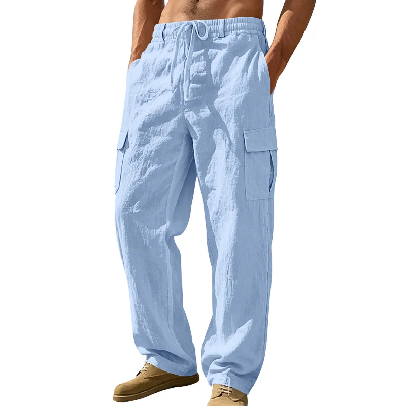 Men's Linen Cargo Pants - Loose Fit, Breathable, Straight Leg wholesale view 4