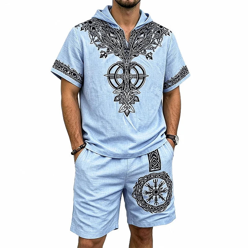 Men's Viking Life Tree Hoodie & Shorts Set - Polyester, Short Sleeve wholesale view 4