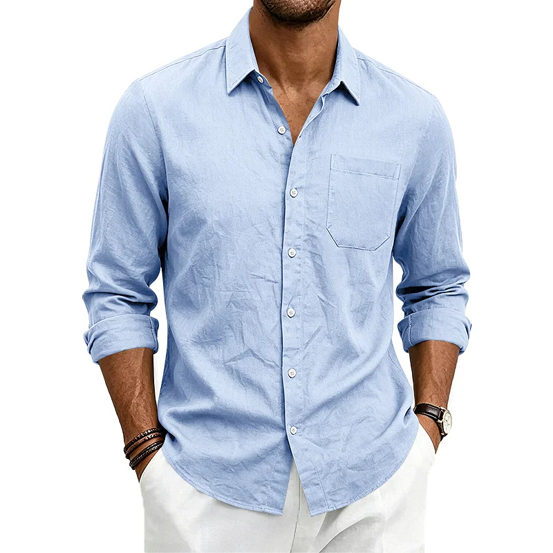 Men's Linen Blend Hawaiian Shirt - Loose Fit, Breathable Long Sleeve wholesale view 4