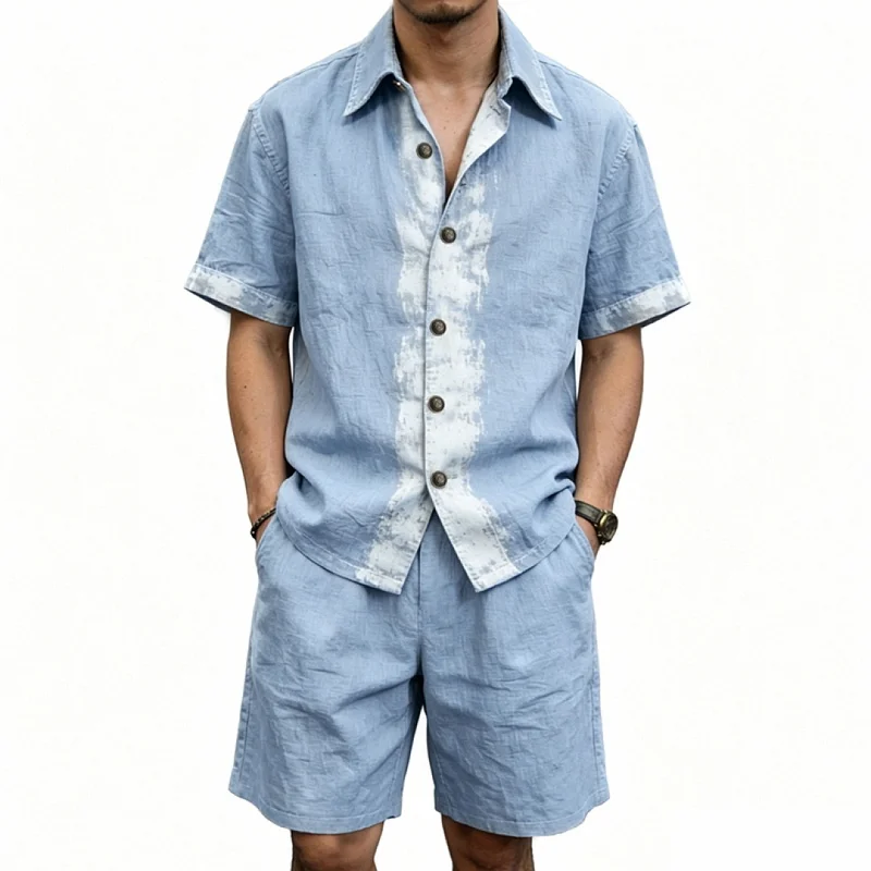 Men's Linen Graffiti Print Shirt & Shorts Set - Loose Fit, Summer wholesale view 4