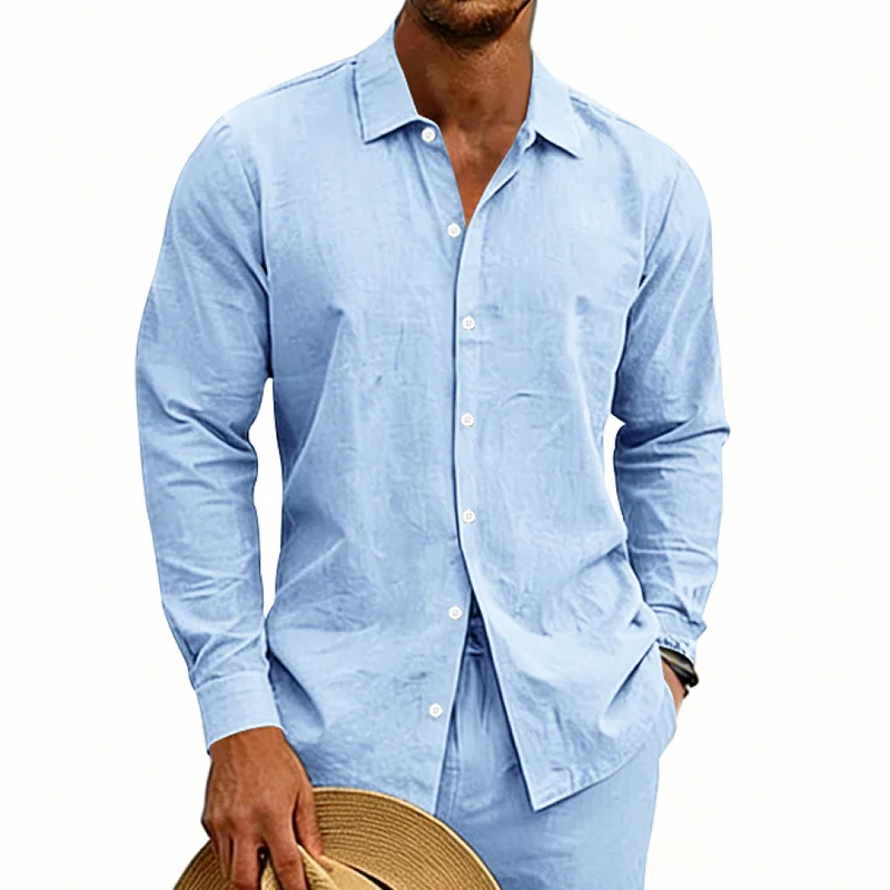 Men's Linen Casual Long Sleeve Shirt - Hawaiian Beach Style wholesale view 4