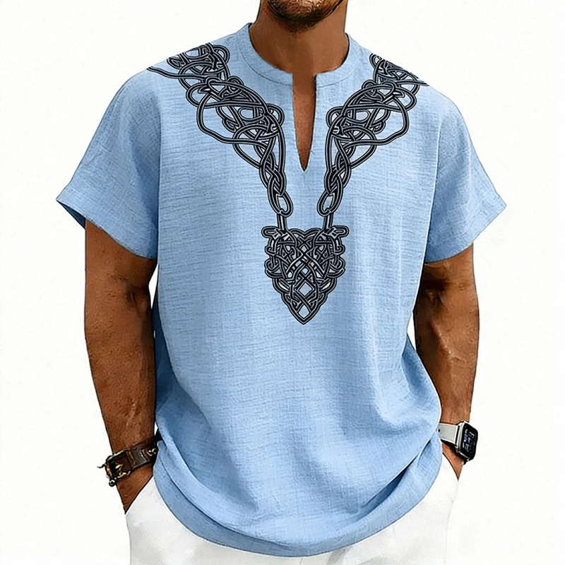 Men's Lightweight V-Neck T-Shirt, Loose Fit, Rune Print wholesale view 4