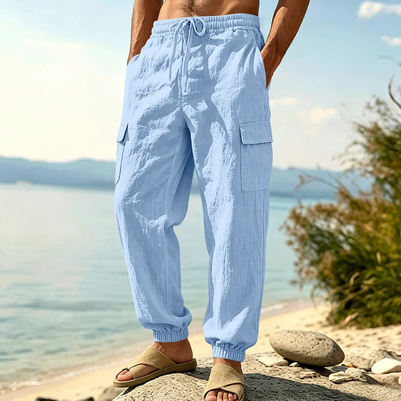 Men's Linen Cargo Pants - Loose Fit, Breathable Casual Trousers wholesale view 4